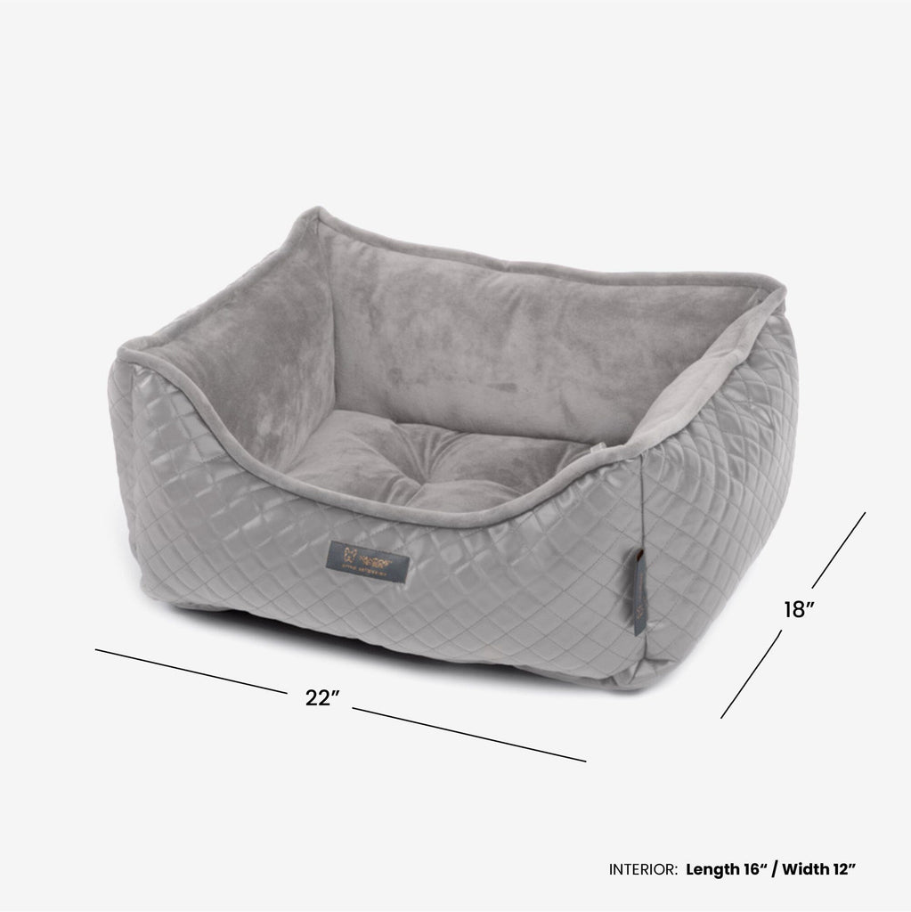 Prive Collection Quilted Vegan Leather Dog & Cat Bed - Grey