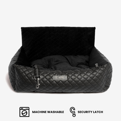 Dog Car Seat Bed Vegan Leather Prive Collection - Black