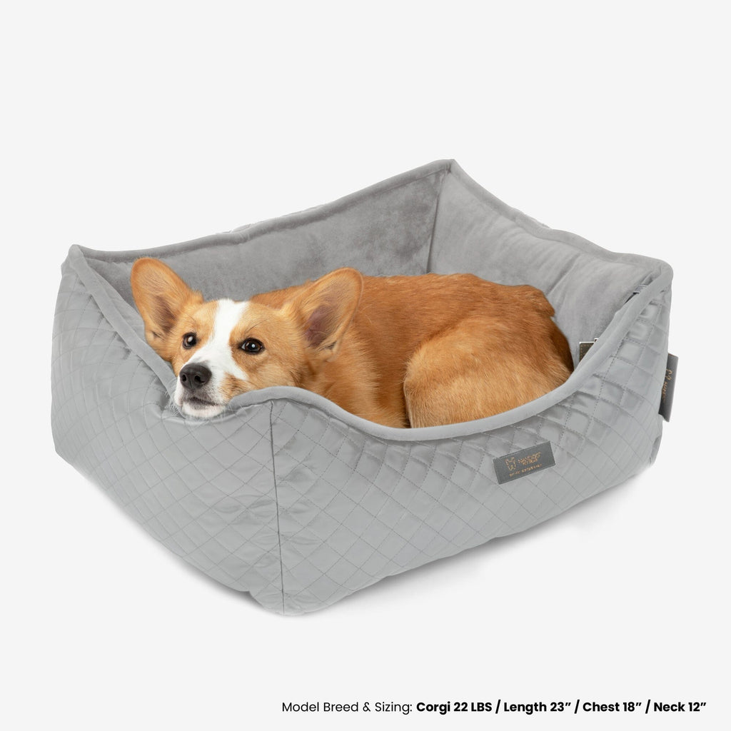 Prive Collection Quilted Vegan Leather Dog & Cat Bed - Grey